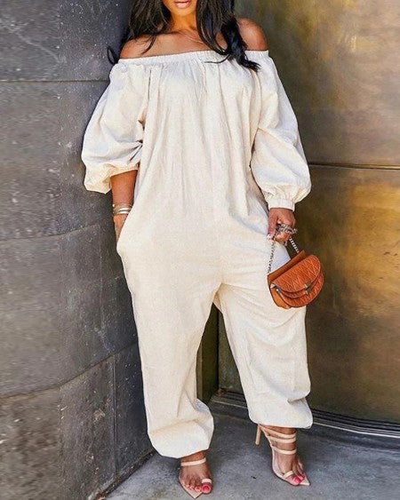 Plus Size White Bardot Jumpsuit