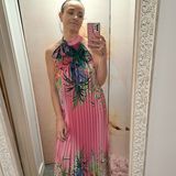 Reduced - Pink Floral Pleated Halterneck Dress