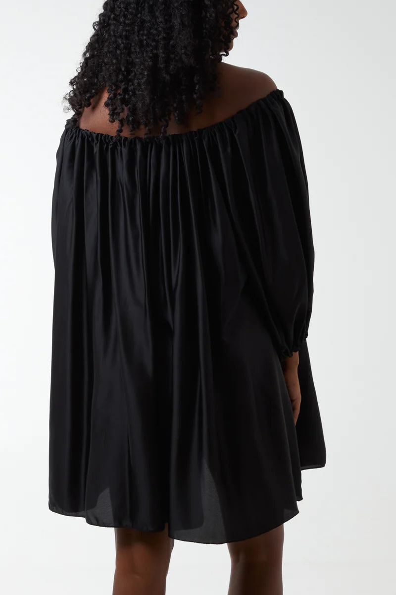 Reduced - Satin Bardot Mini Dress (Plus Size)