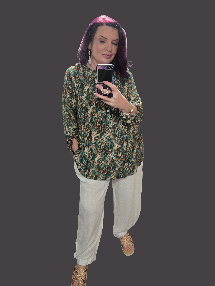 New green Paisley blouse