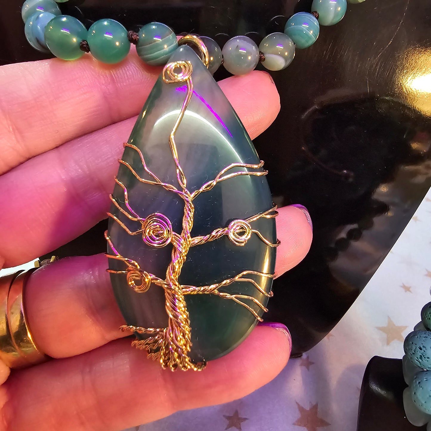 Aventurine tree of life natural stone necklace