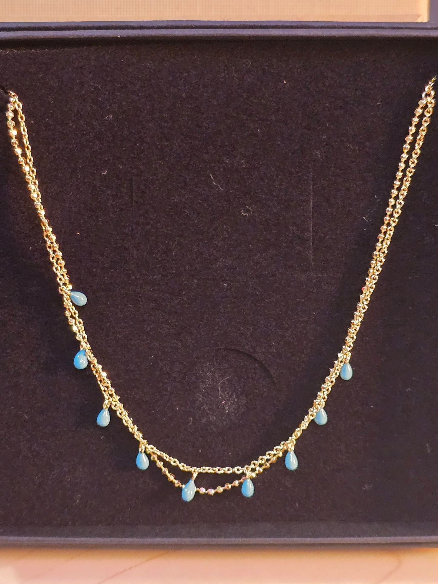 18ct gold plated double layer necklace with turquoise droplets