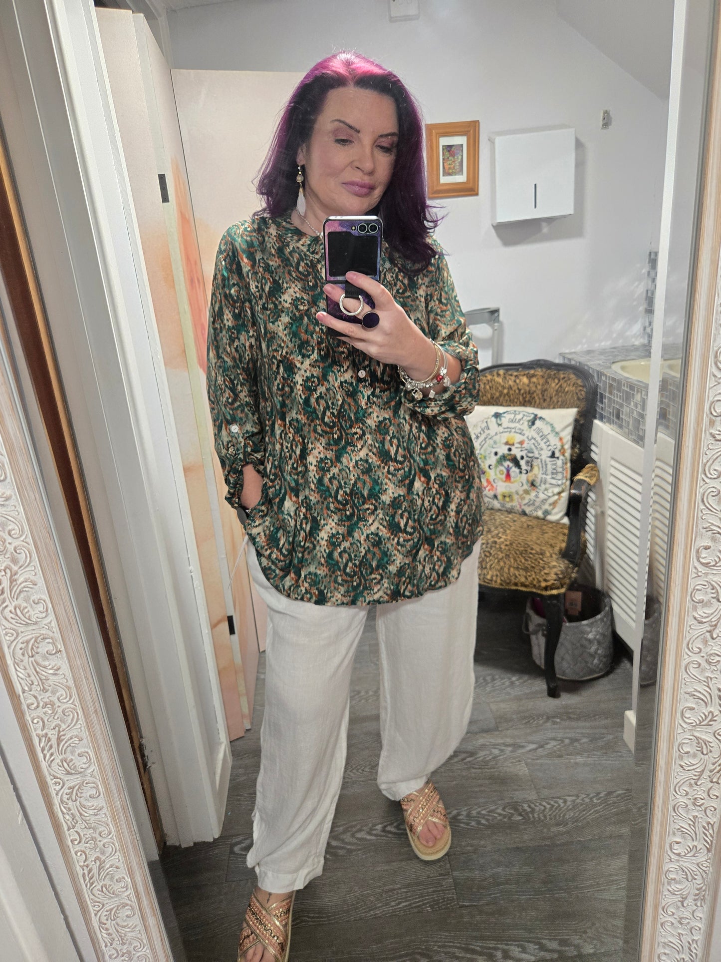 New green Paisley blouse