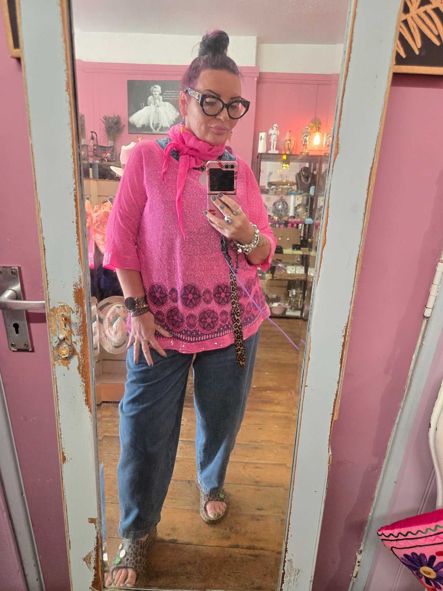 Pink top with Paisley trim