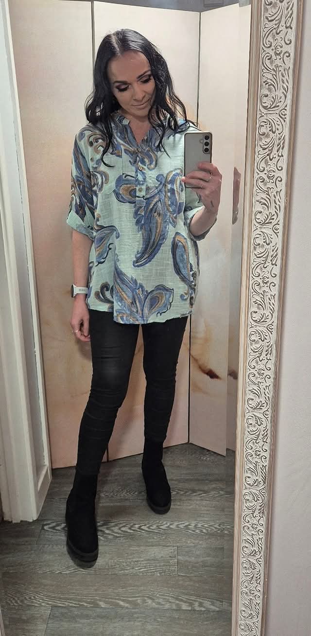 New cotton Paisley grandfather shirt