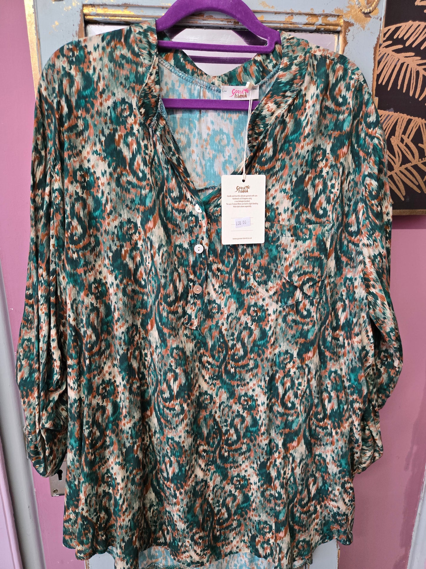 New green Paisley blouse