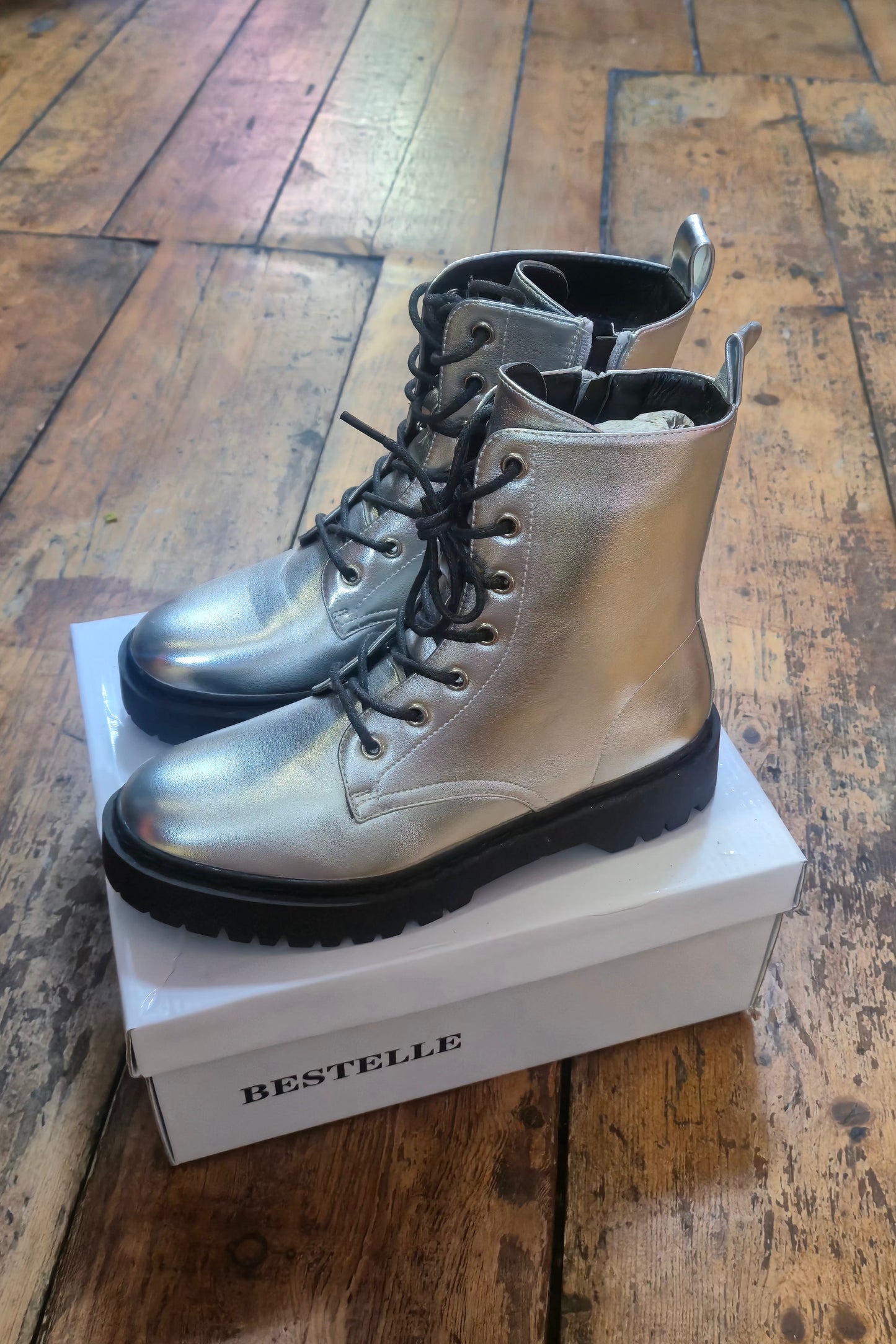 Silver Lace-Up Boot