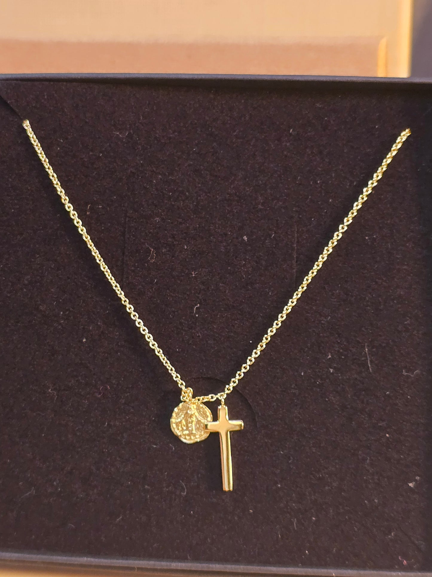 18ct gold plated cross & medallion necklace