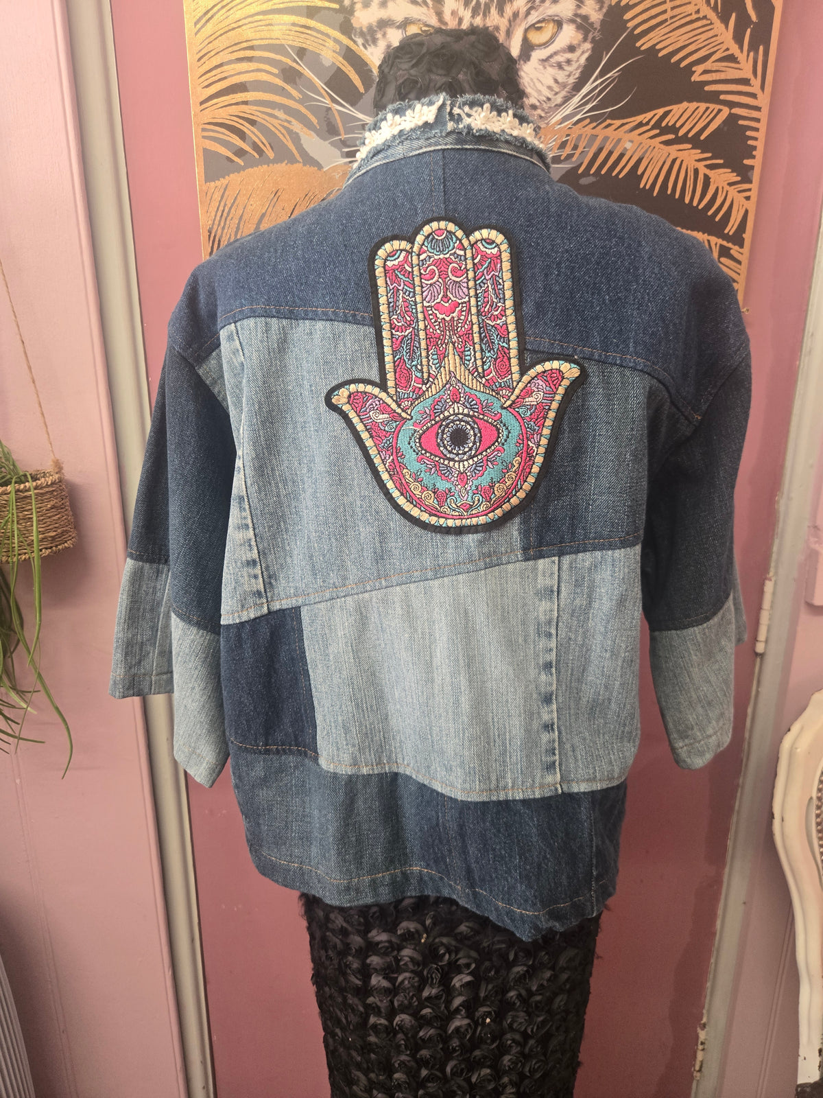 Unique hamsa denim jacket