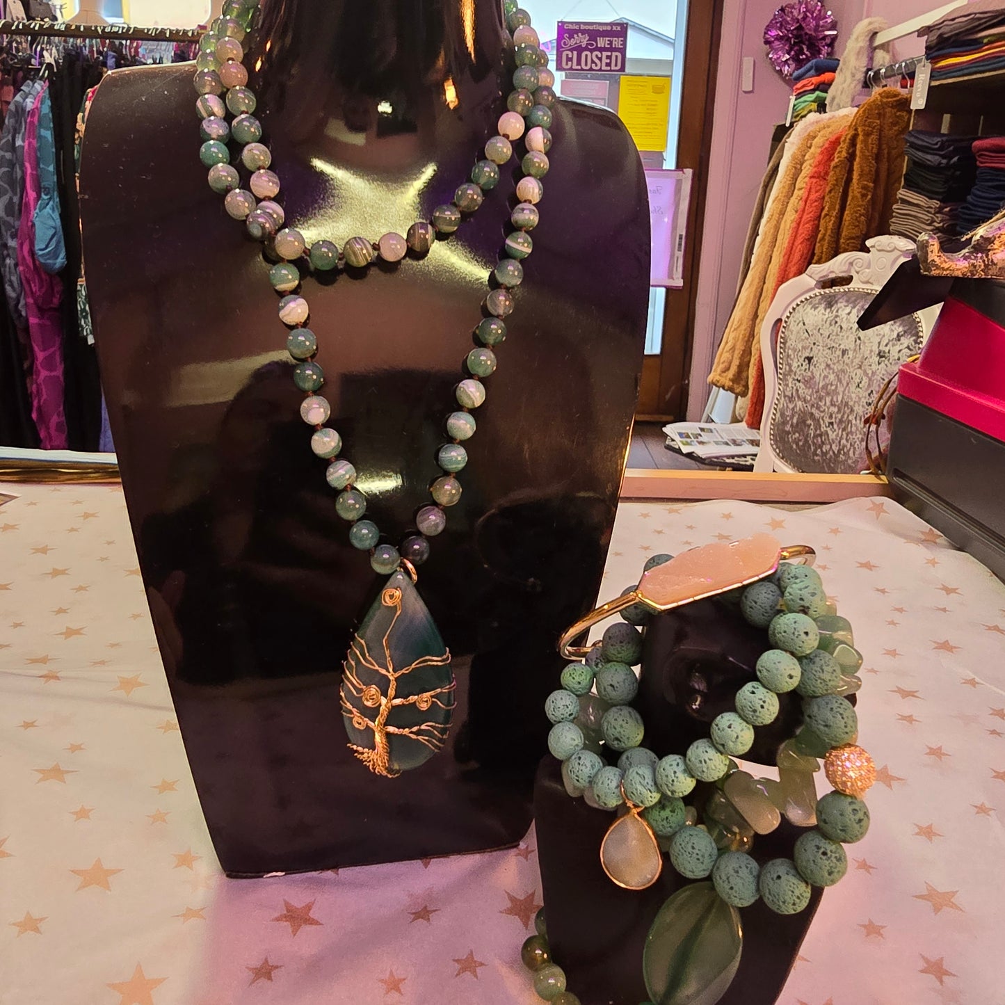 Aventurine tree of life natural stone necklace