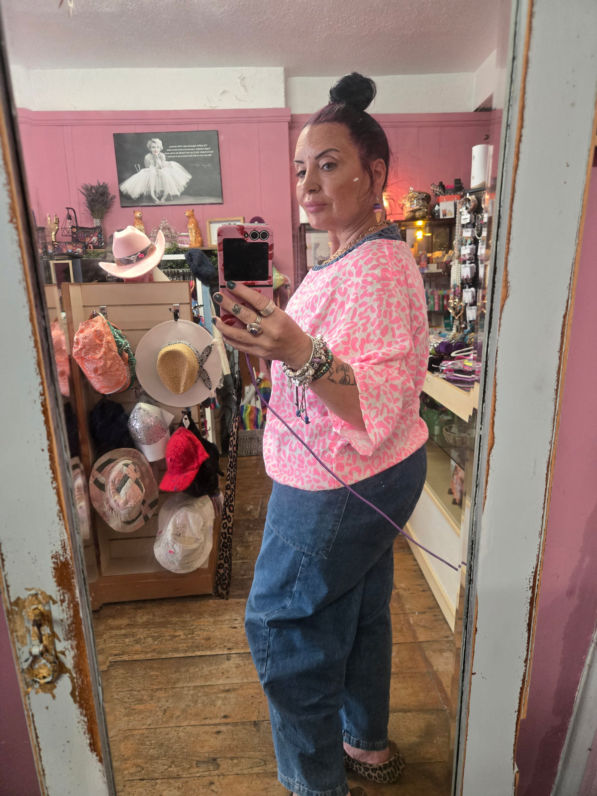 Neon pink animal print top