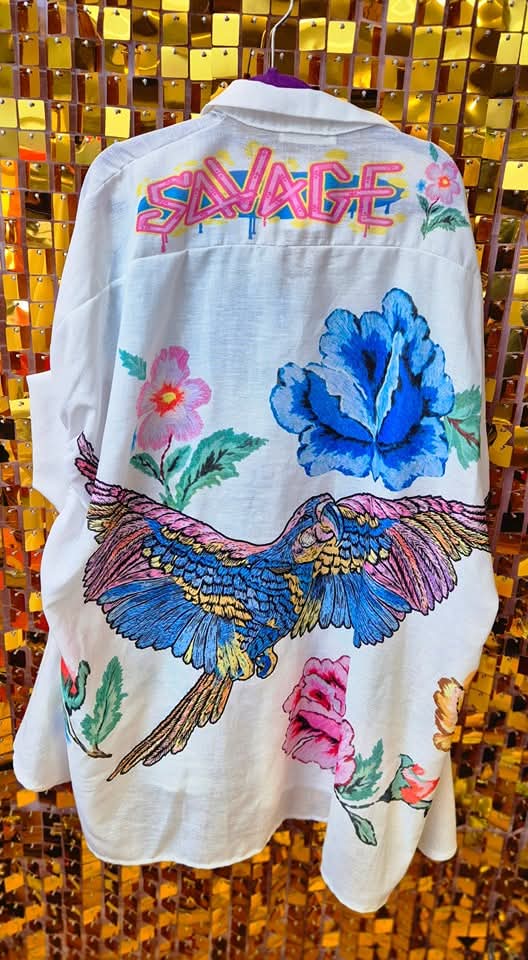 New funky fantasia parrot blouse