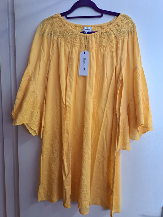 Pia Rossini Yellow Short-Sleeved Embroidered Tunic