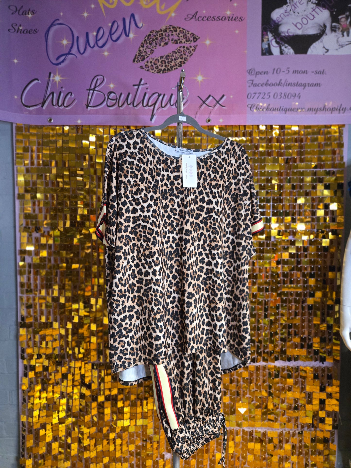 New leopard print 2 piece trouser set