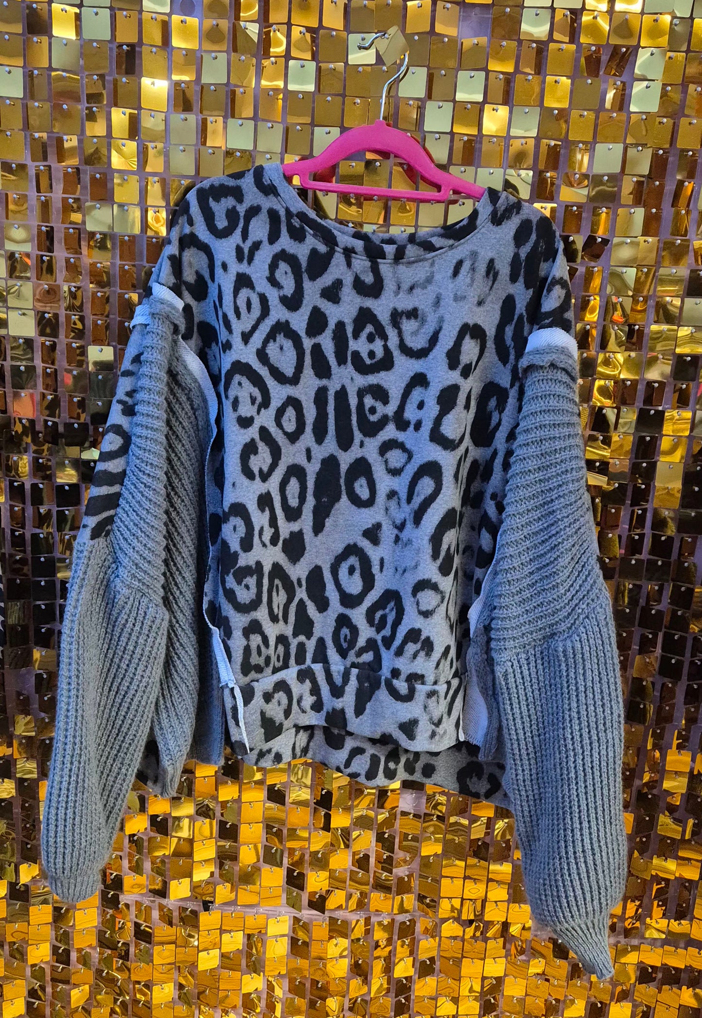 Knit Sleeve Leopard Sweater