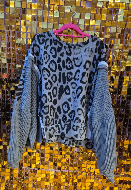 Knit Sleeve Leopard Sweater