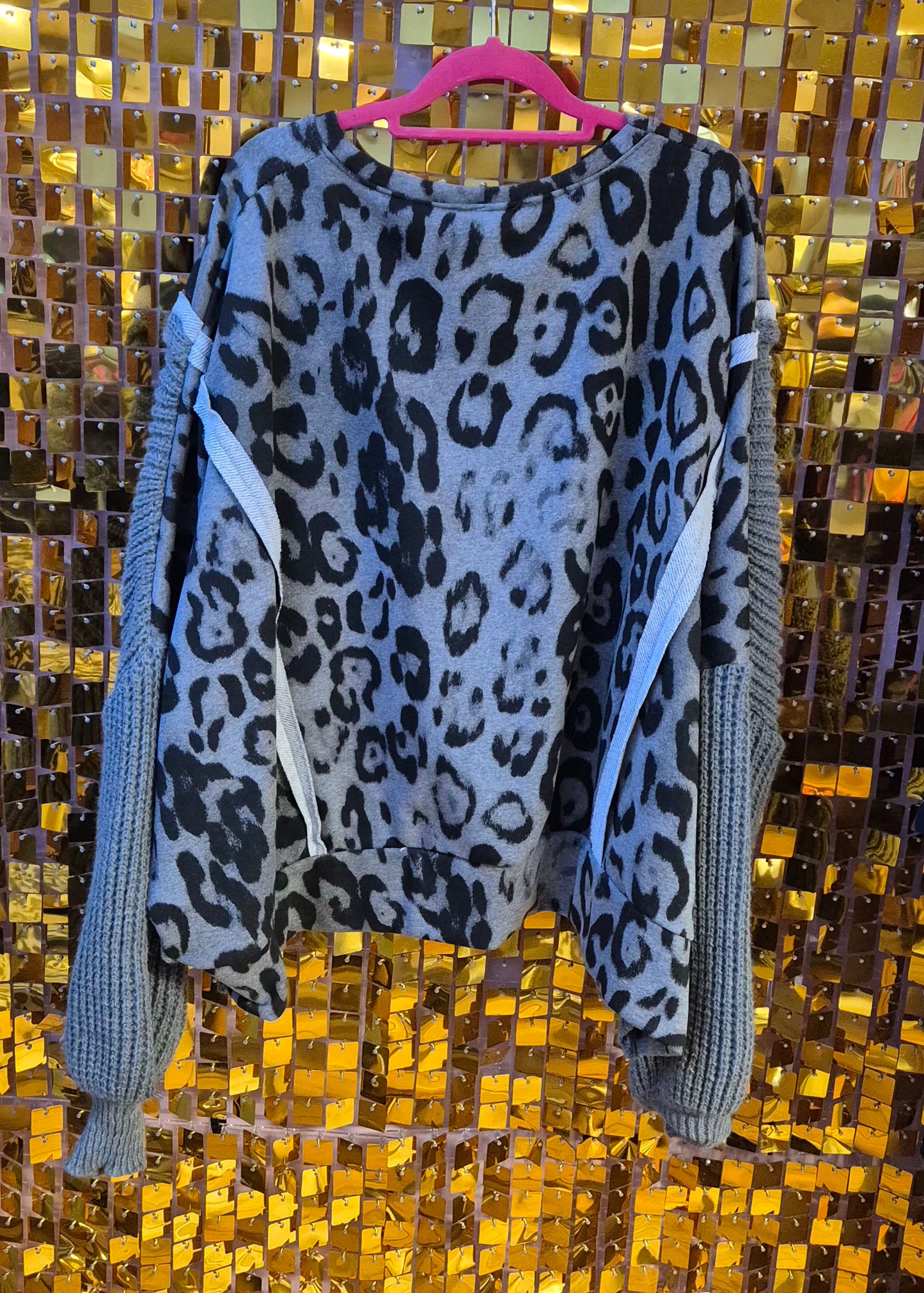 Knit Sleeve Leopard Sweater