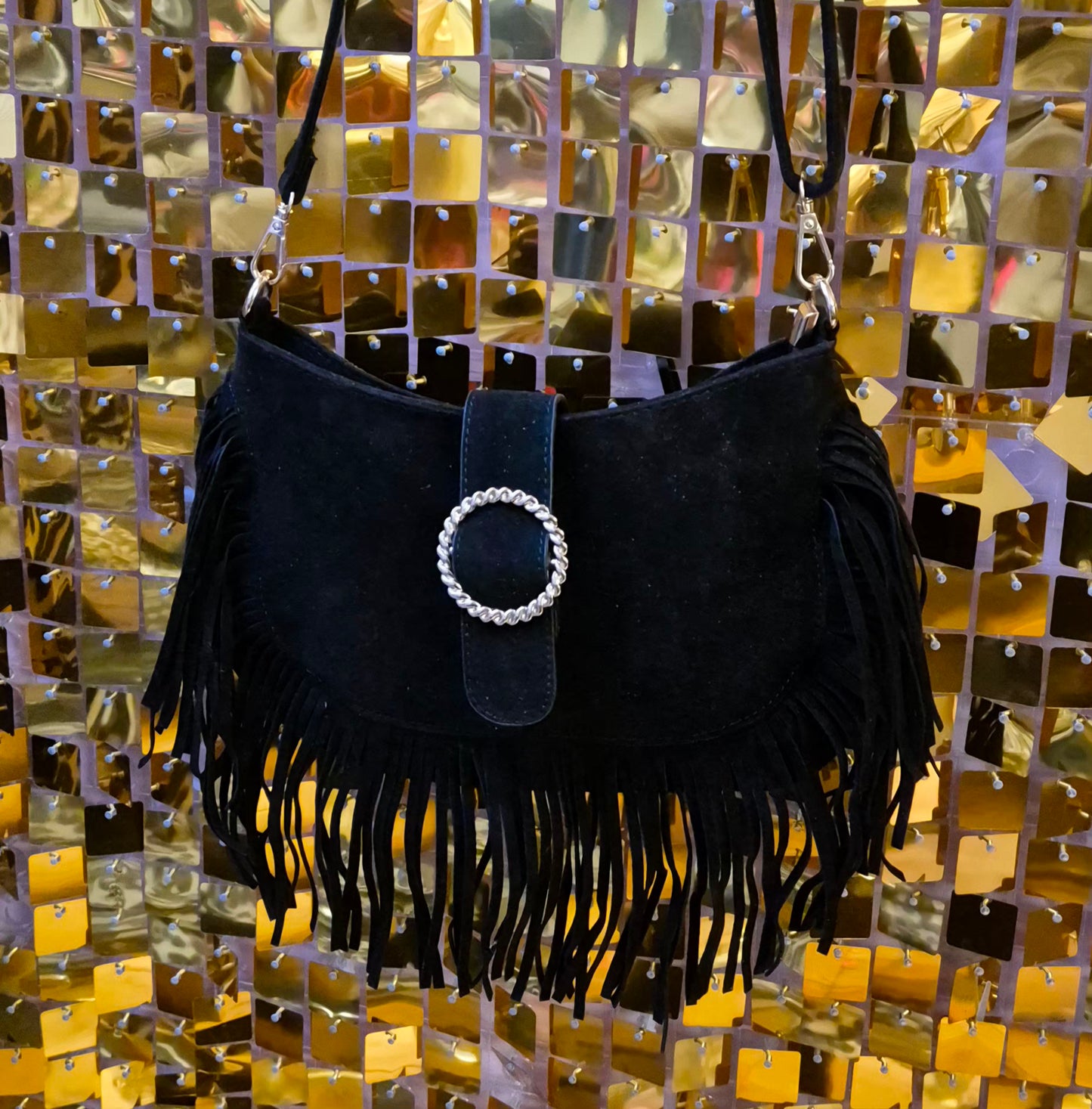 Faux Suede Buckle Handbag