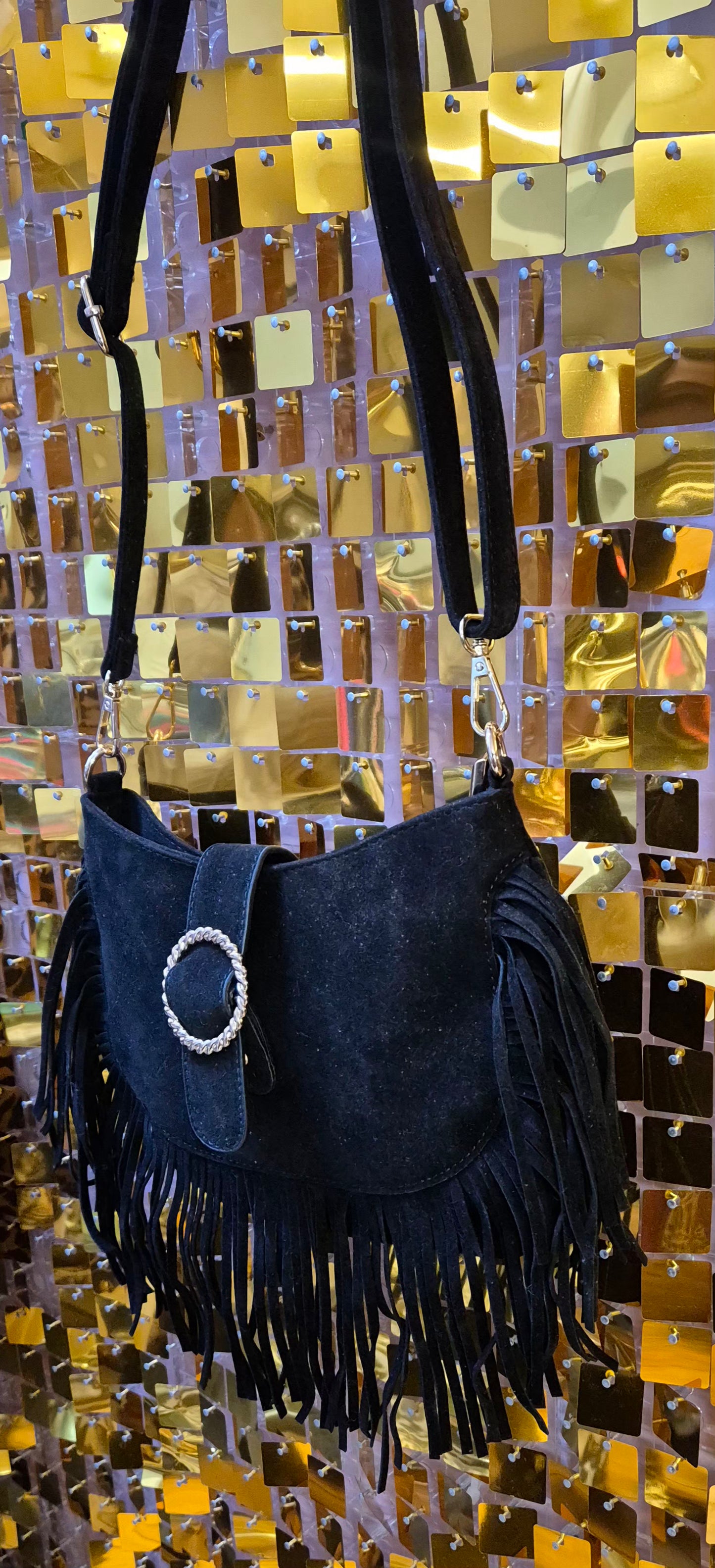 Faux Suede Buckle Handbag