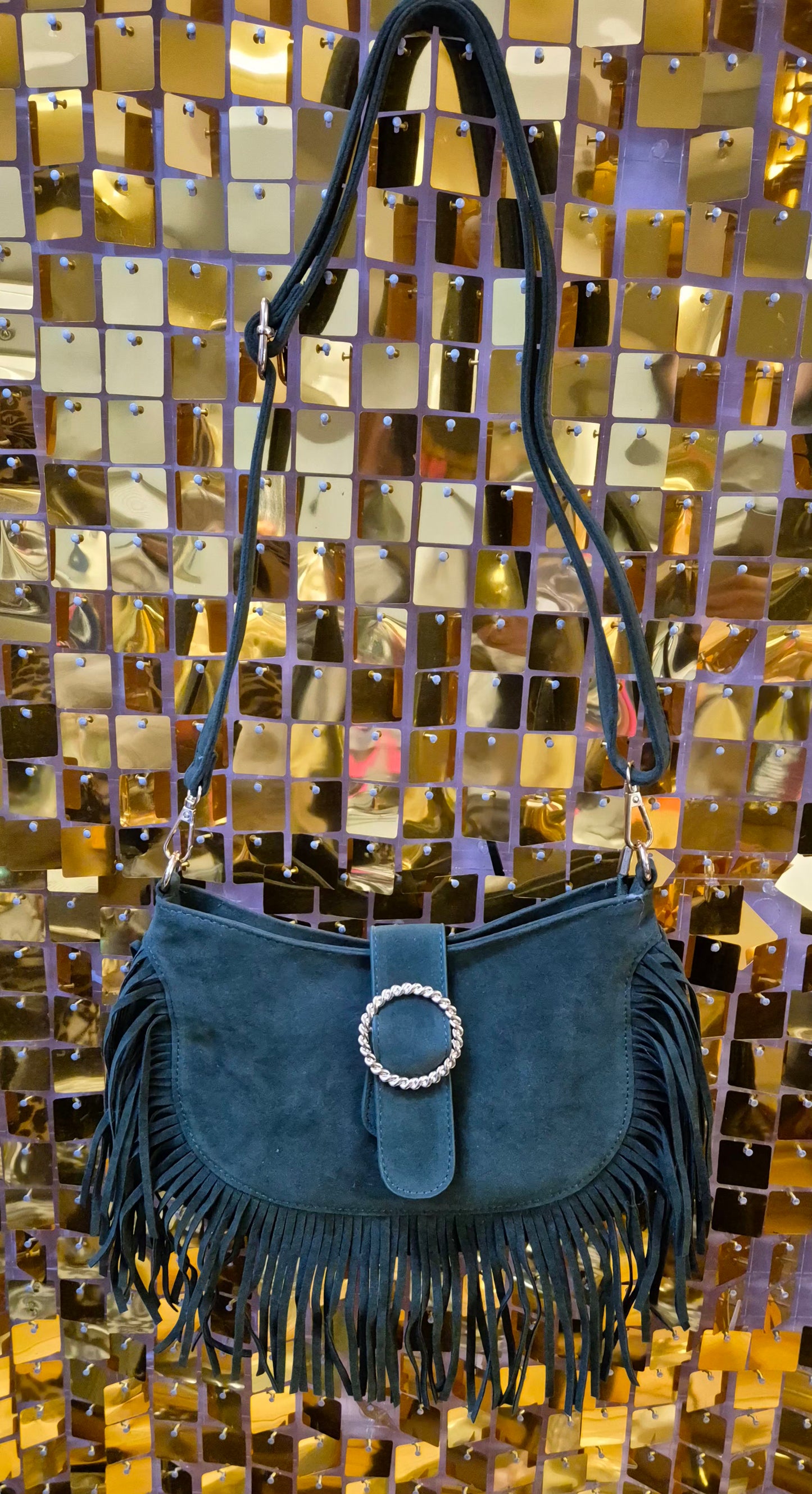 Faux Suede Buckle Handbag