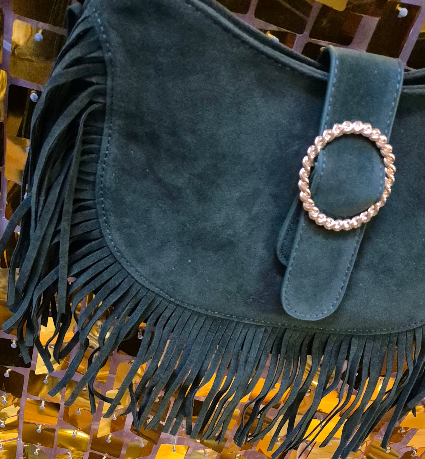 Faux Suede Buckle Handbag