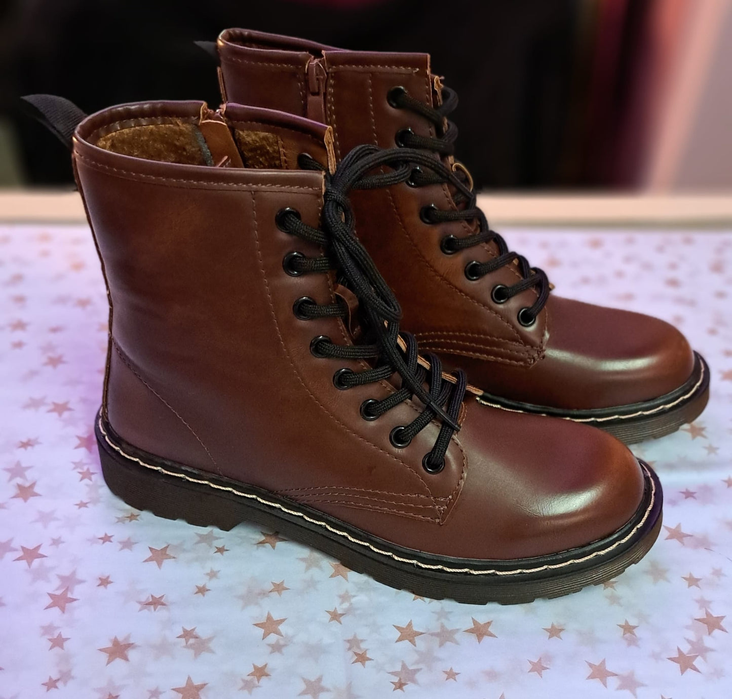 Brown lace up boots