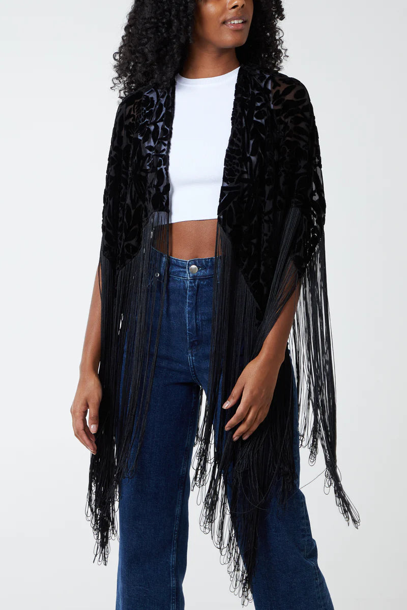 Fringed devoir shawl / jacket / throw