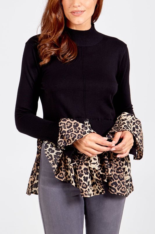 Black leopard sleeved jumper