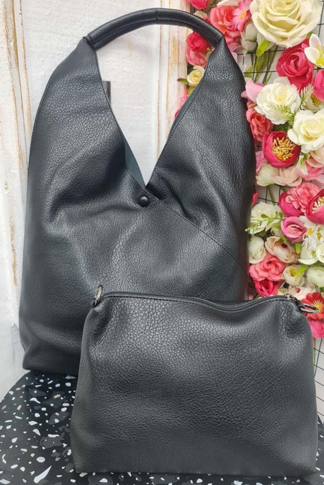 Leather hobo shoulder bag set