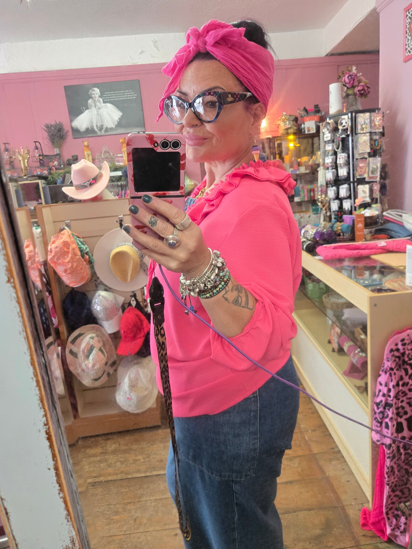 Pink front frill blouse