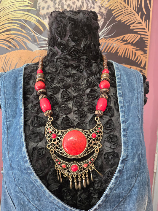 Red tribal necklace
