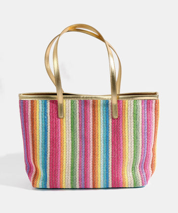 Rainbow & gold beach bag