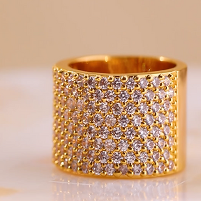 18ct plated gold diamanté pave ring