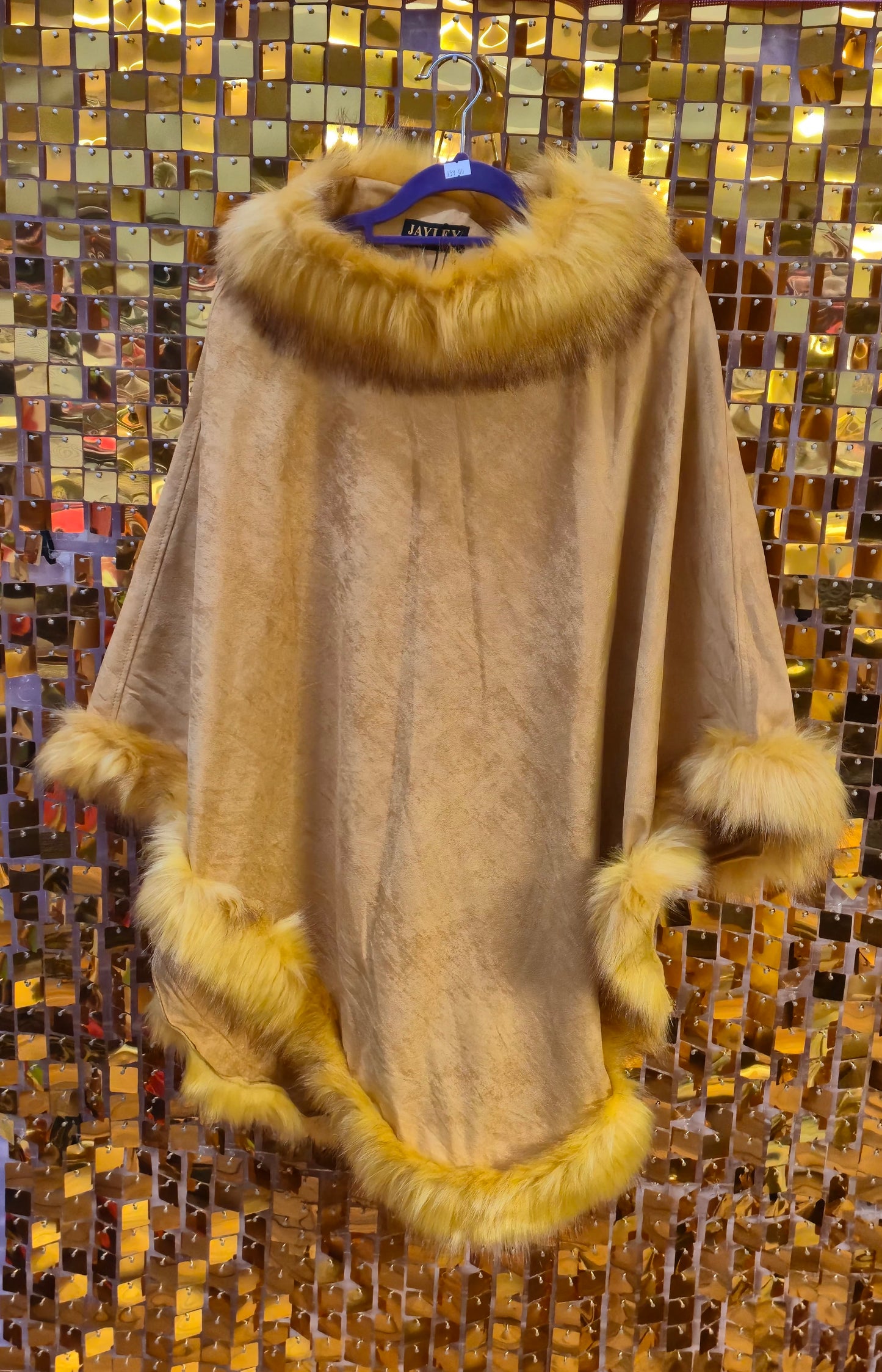 New Jayley Suede Faux Fur Poncho