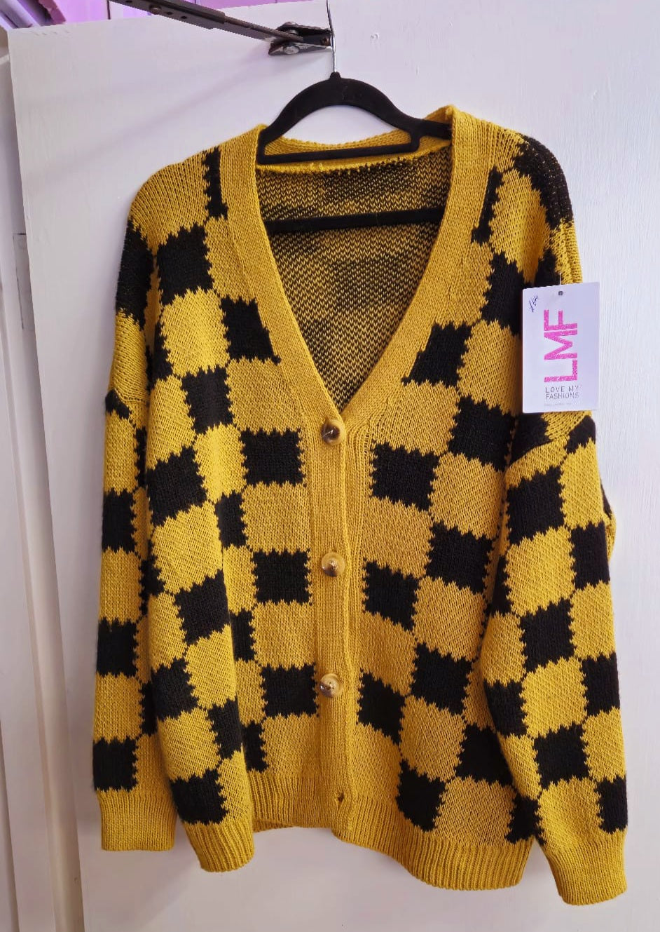 Cheque onesize cardi mustard