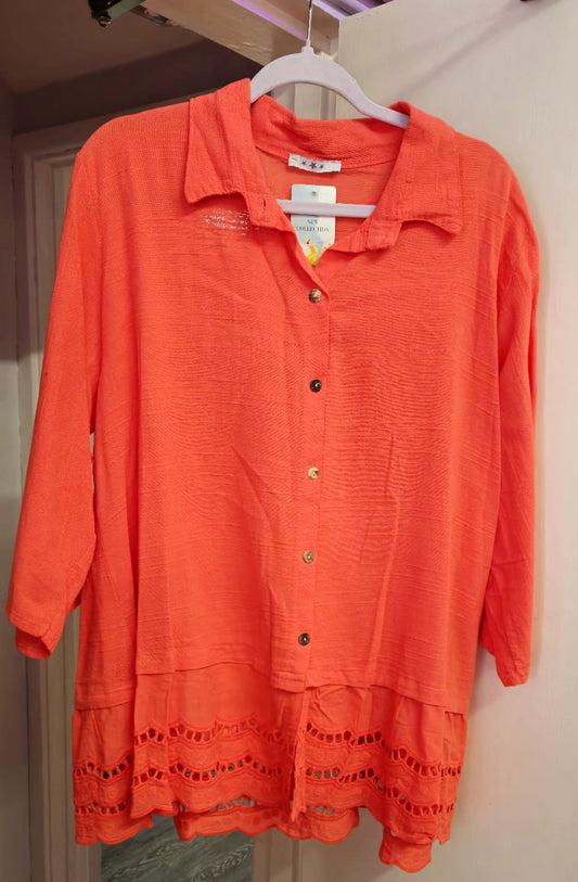 Coral broderie anglaise blouse onesize