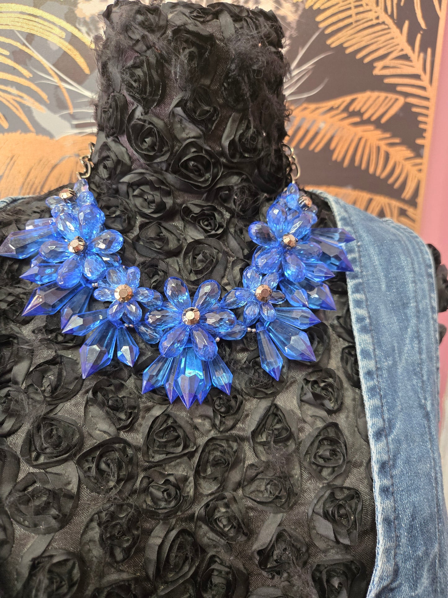 Clear blue floral necklace