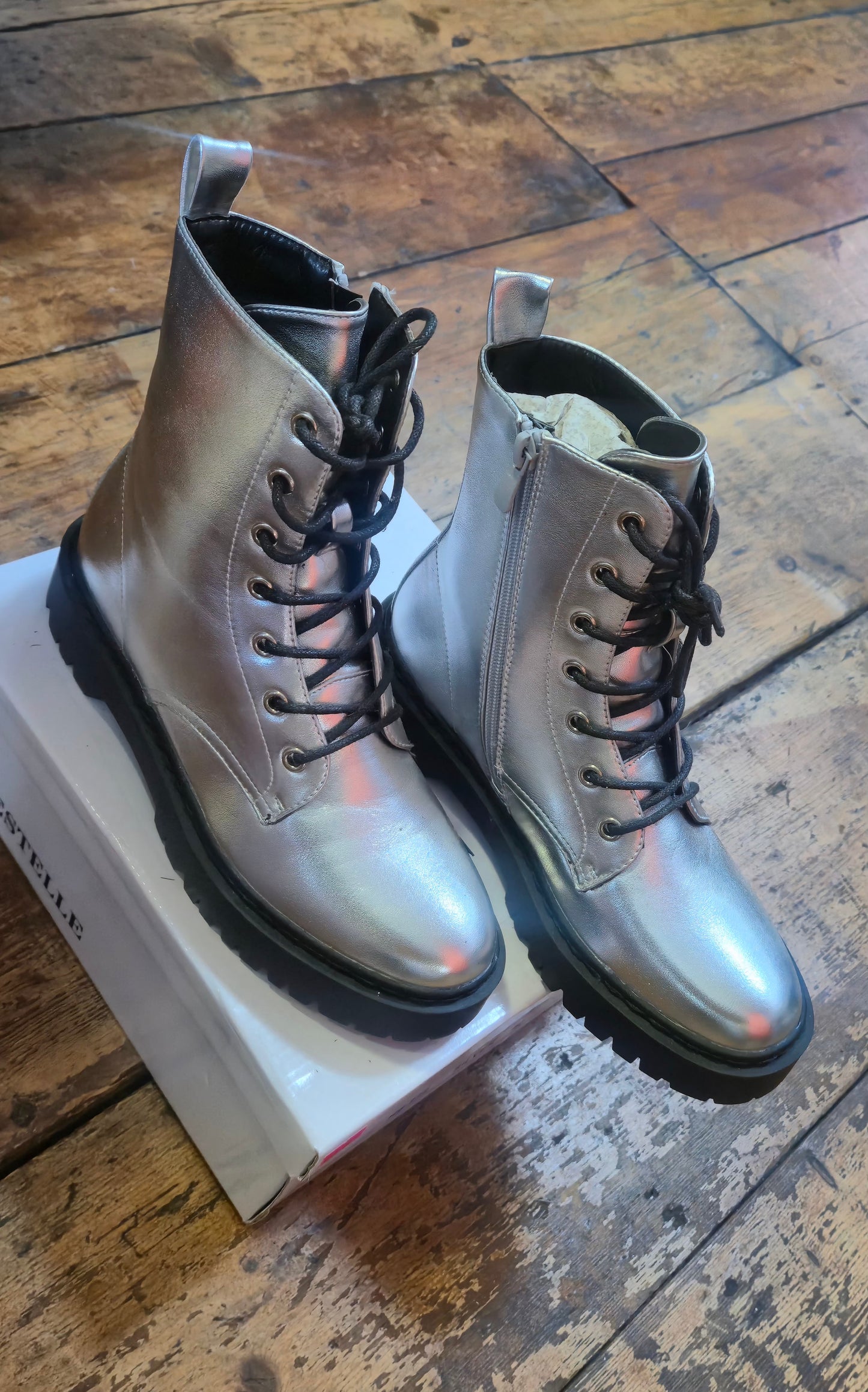Silver Lace-Up Boot