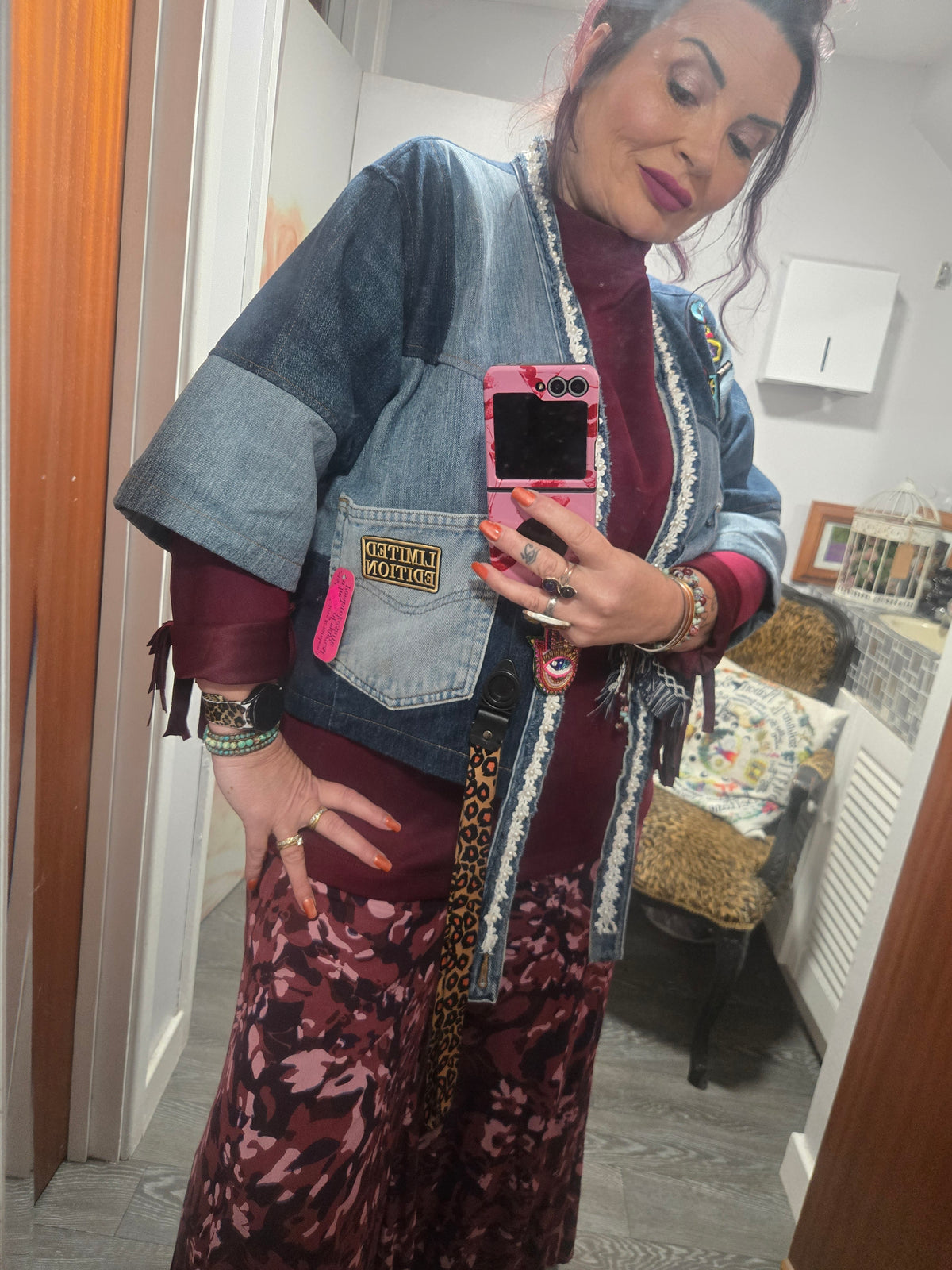 Unique hamsa denim jacket