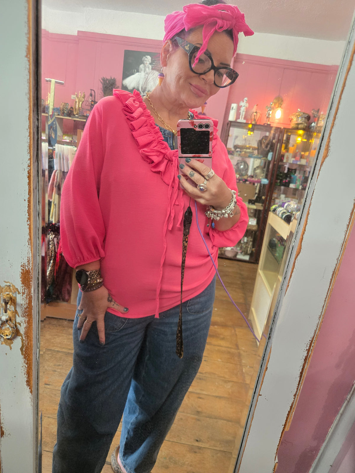 Pink front frill blouse