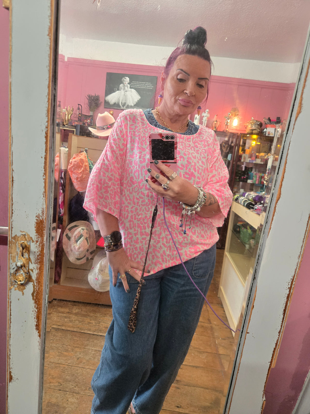 Neon pink animal print top