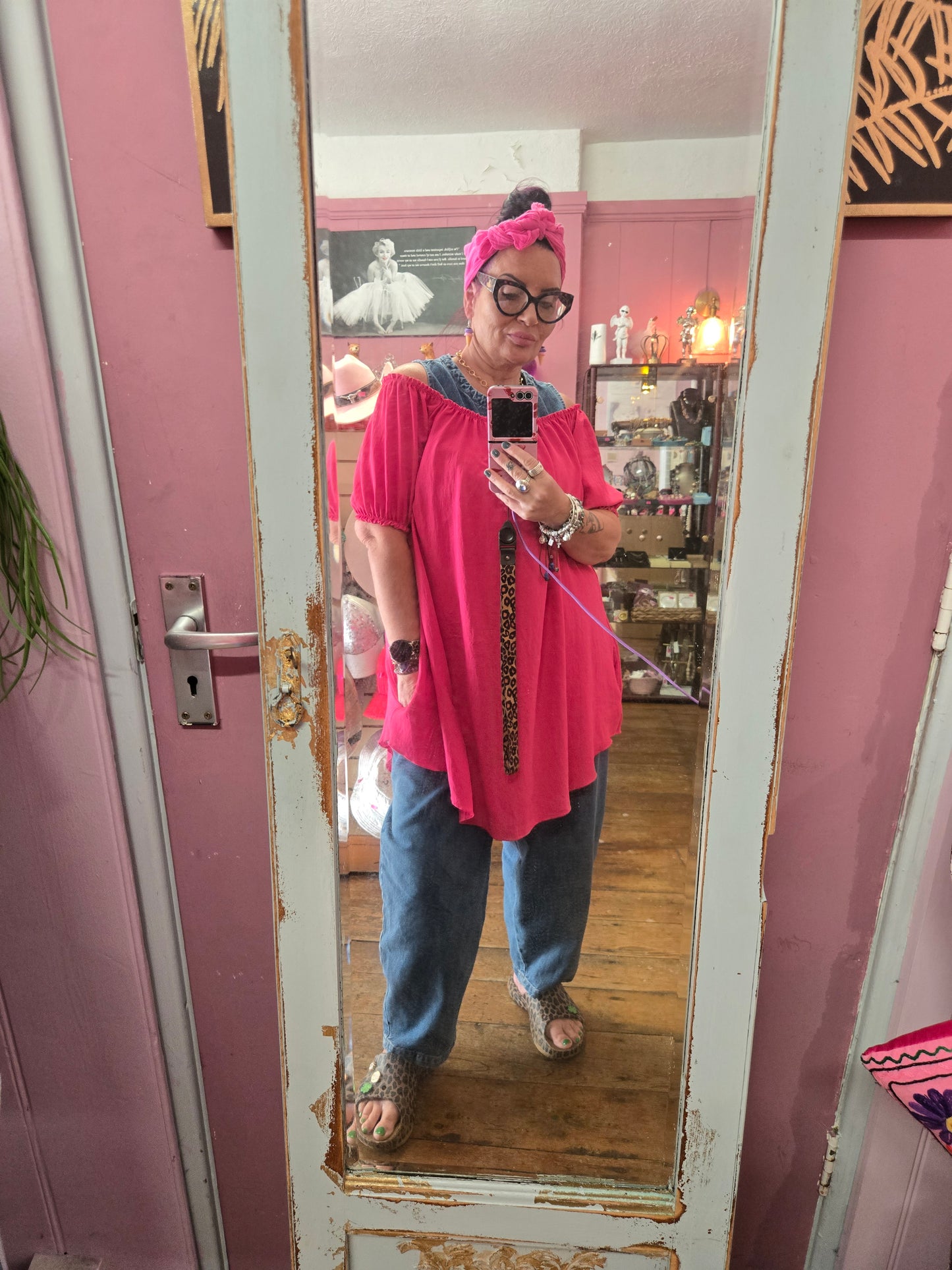 Pink off shoulder top