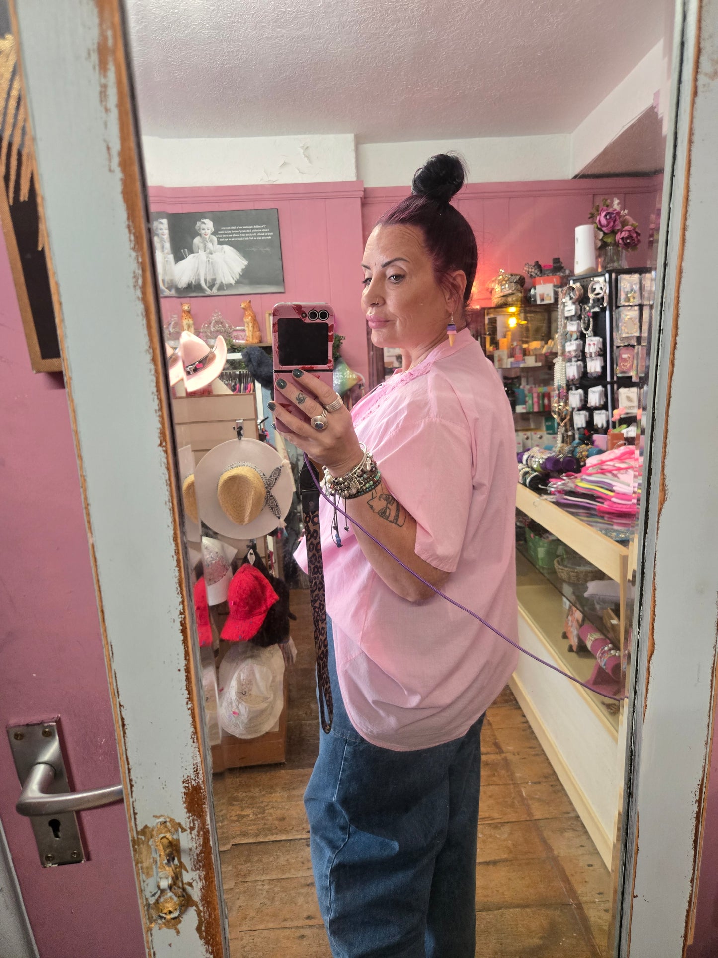 Baby pink frill front top