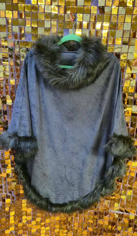 New Jayley Suede Faux Fur Poncho