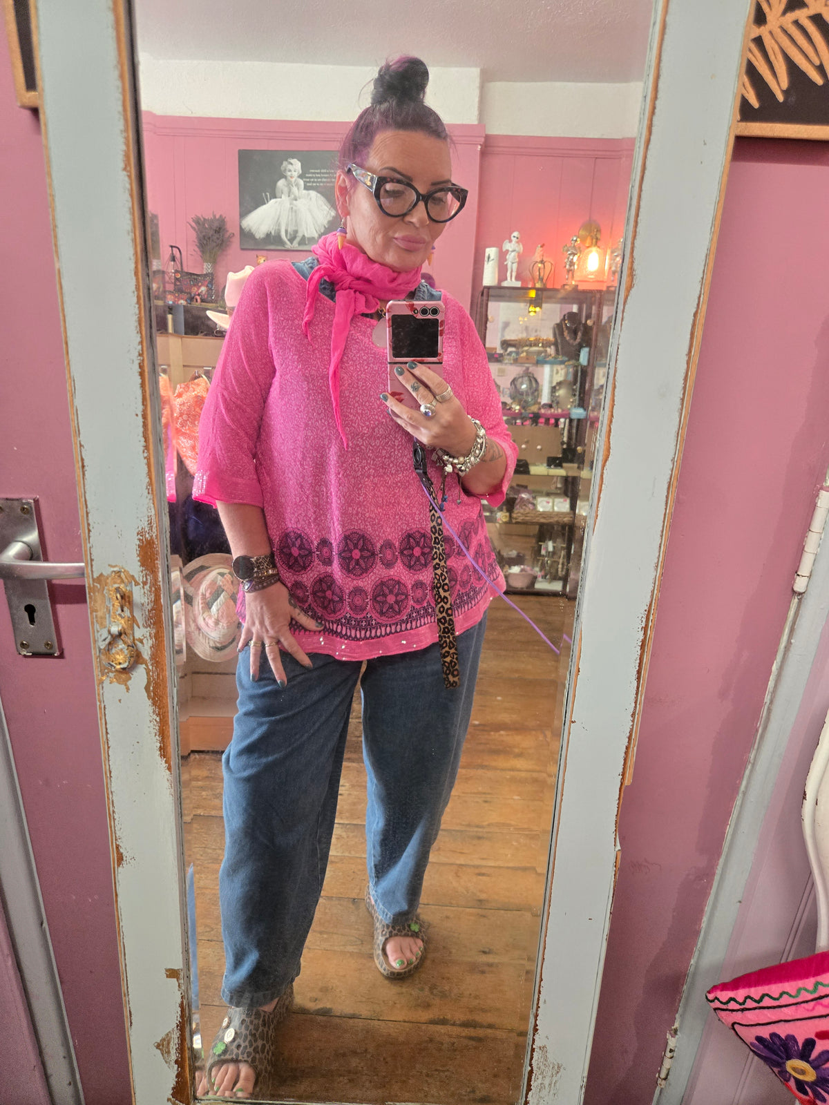 Pink top with Paisley trim