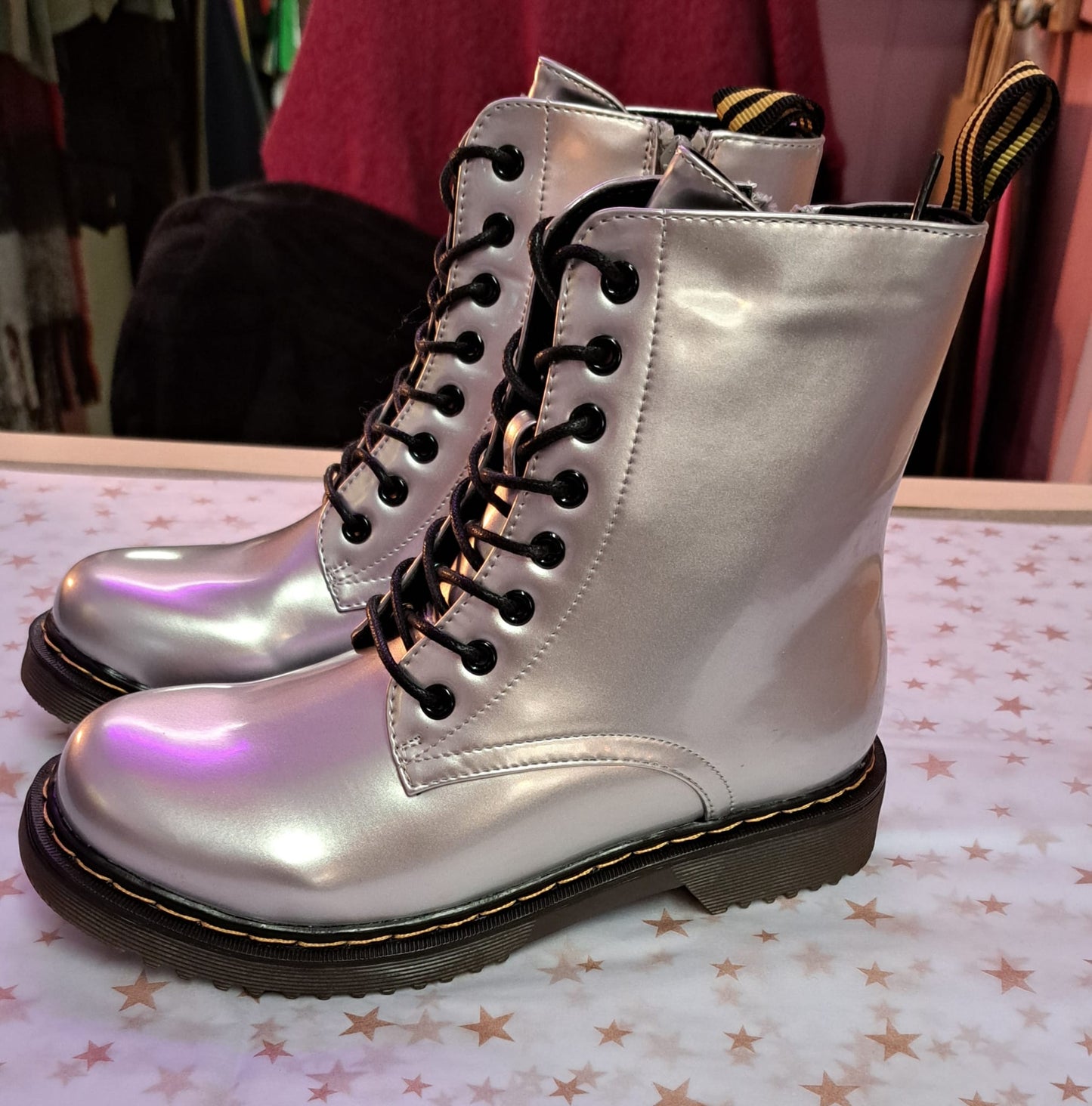 Silver boots lace up