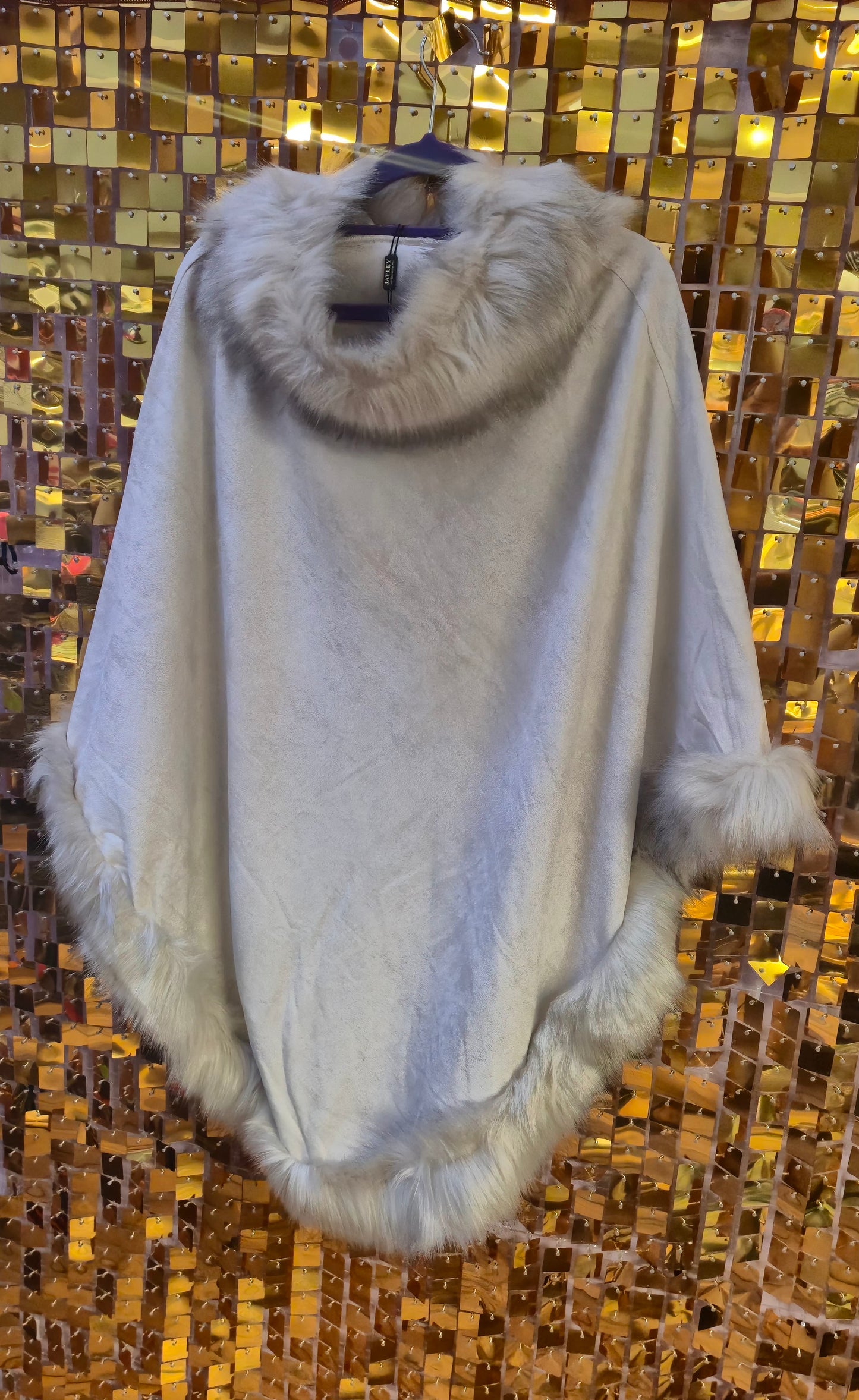 New Jayley Suede Faux Fur Poncho