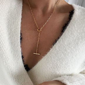 18ct plated t bar necklace