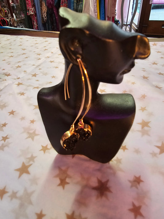 Black gold stone earrings