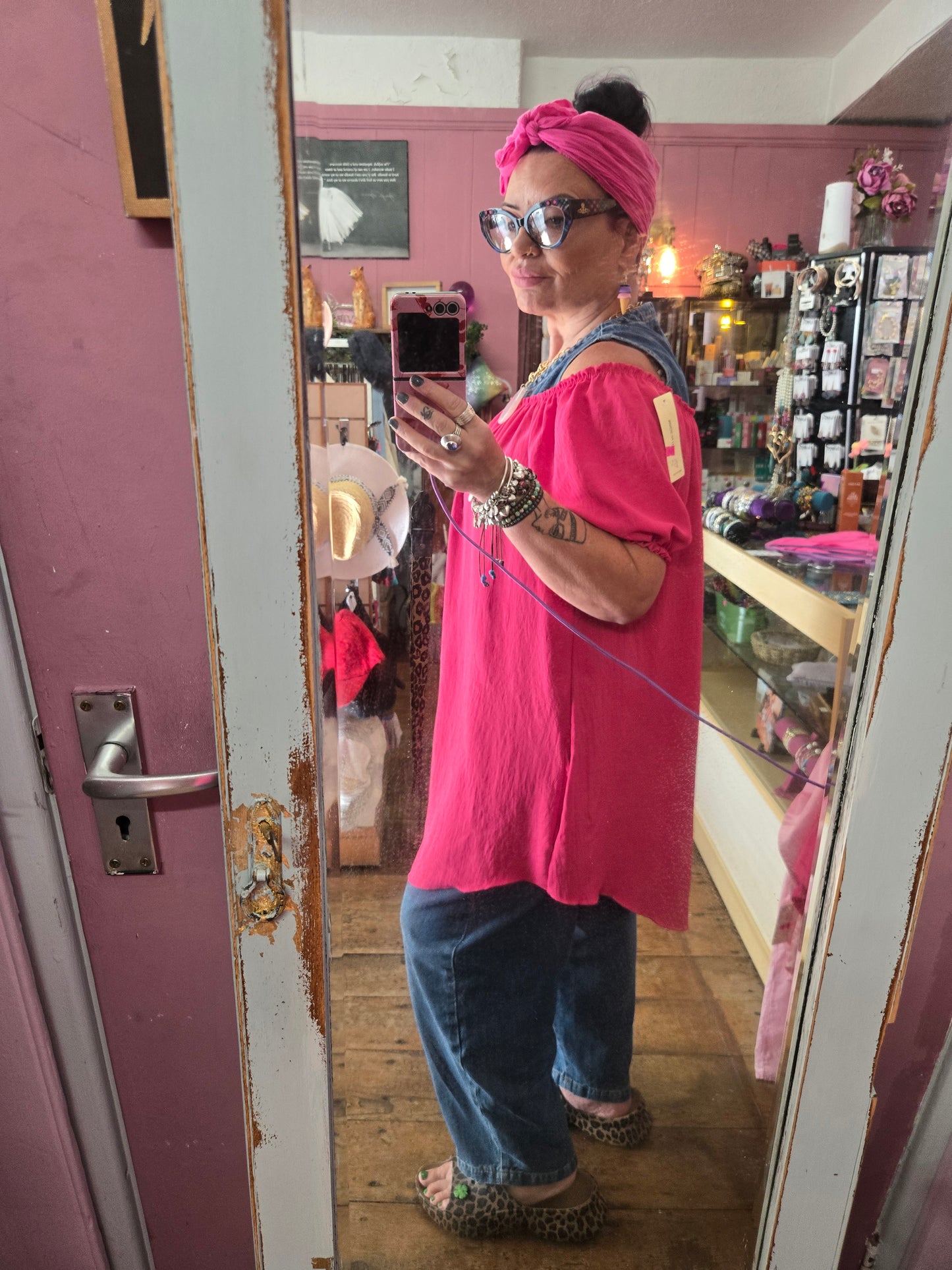 Pink off shoulder top